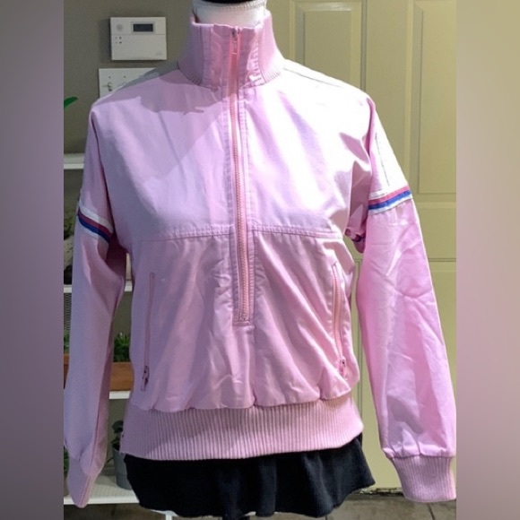 Vintage OSSI SKI-WEAR 3/4 Zip Pullover Pink w/stripes Lightweight Jacket Size M - Picture 1 of 6